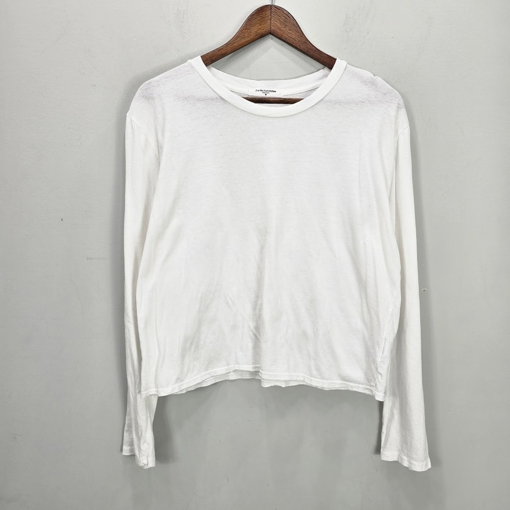 Perfectwhitetee Women Top M White Boxy Long Sleeve T-shirt 100% Cotton USA Made